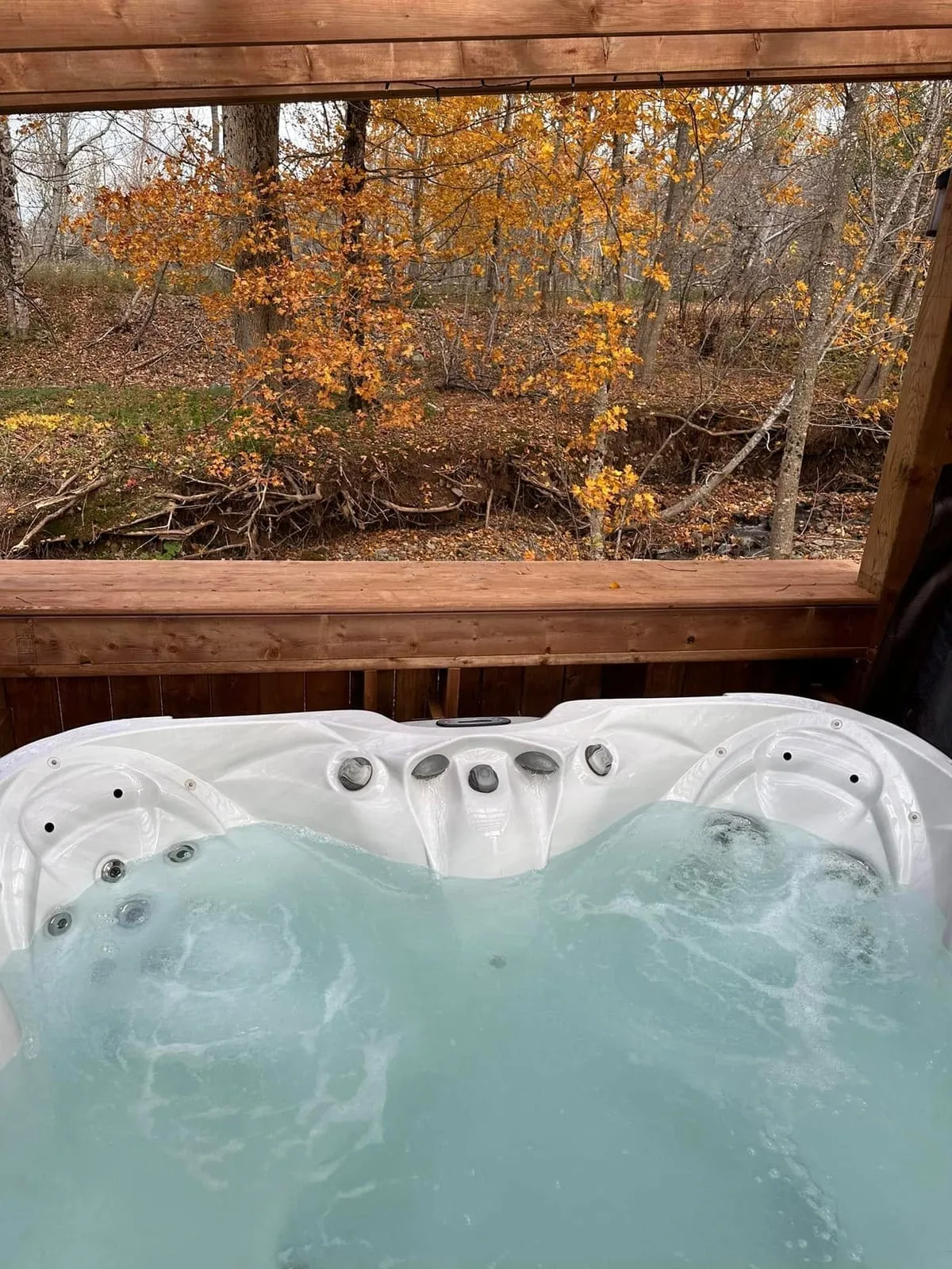 Field and Fern Cottages hot tub near Tatamagouche Nova Scotia